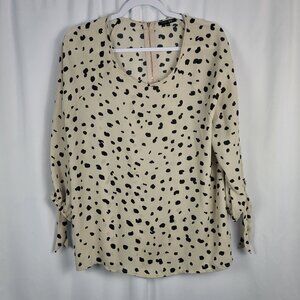 Paper Moon Larie Blouse Women's Size XL Tan with Black Geo Print 3/4 Tie Sleeves